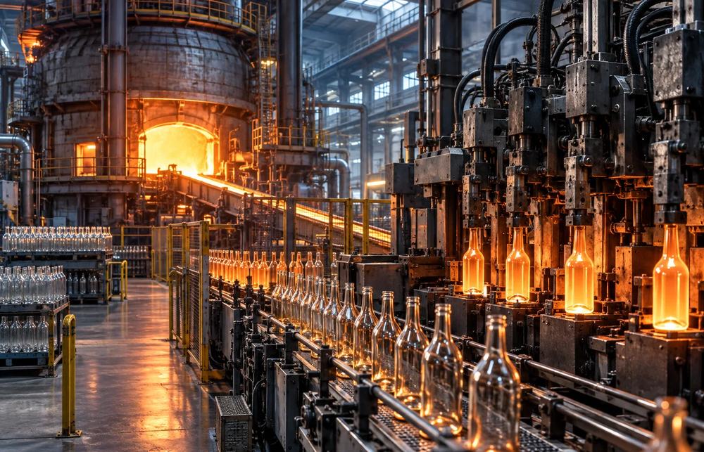 Linea di produzione di bottiglie in vetro con forno acceso: il business capital intensive di Vetropack