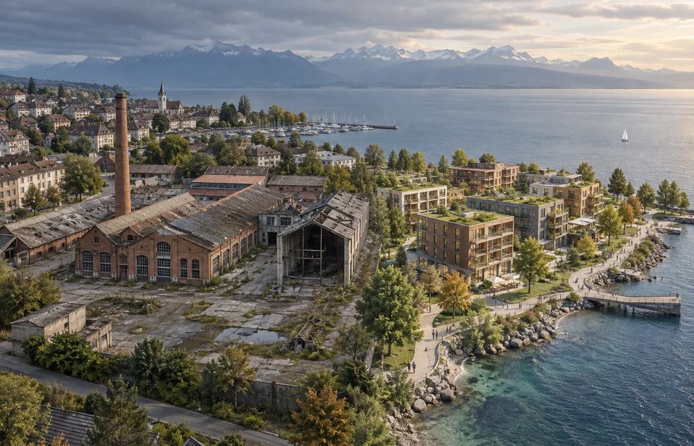 Area industriale dismessa sul Lago di Ginevra e possibile sviluppo urbano: scenario per il sito Vetropack di Saint-Prex